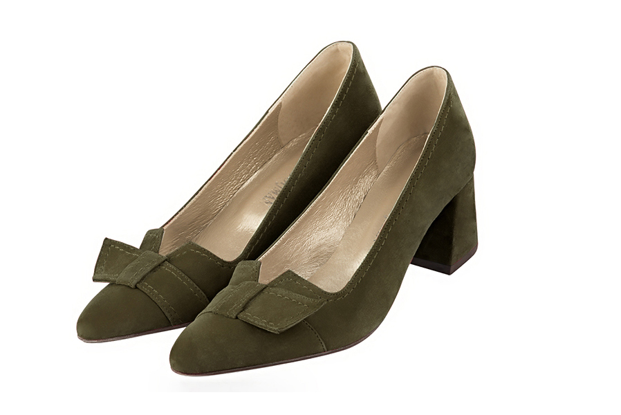 French elegance and refinement for these khaki green dress pumps, with a knot on the front, 
                available in many subtle leather and colour combinations. Possibility to customize with your colors and materials.
With its original cutout, this pretty fitted pump
will render you great services, combining comfort and distinction. 
                Matching clutches for parties, ceremonies and weddings.   
                You can customize these shoes to perfectly match your tastes or needs, and have a unique model.  
                Choice of leathers, colours, knots and heels. 
                Wide range of materials and shades carefully chosen.  
                Rich collection of flat, low, mid and high heels.  
                Small and large shoe sizes - Florence KOOIJMAN